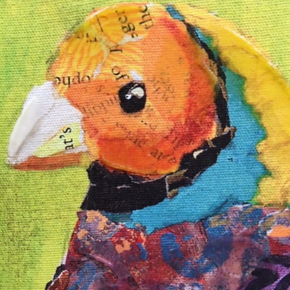 Hand Painted Giclee on Canvas Gouldian Finch Bird on Branch16x16" - Picture 3 of 8